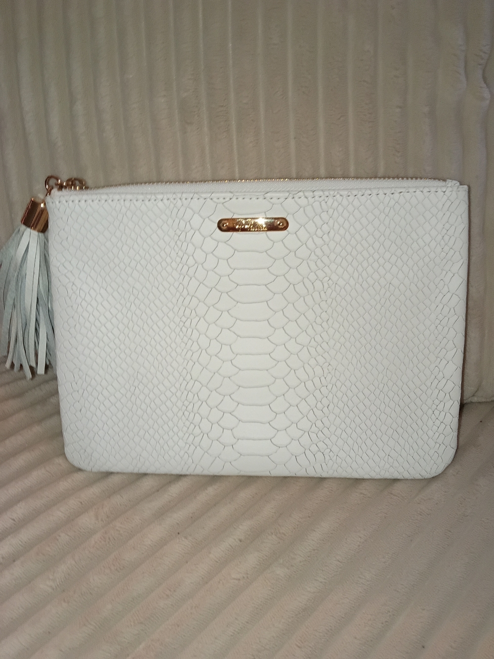 GiGi New York White Embossed Snake-Texture Clutch with Tassel